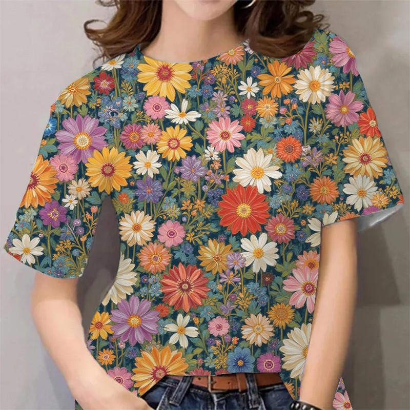 

Women s printed short sleeved casual T-shirt retro street style XXS