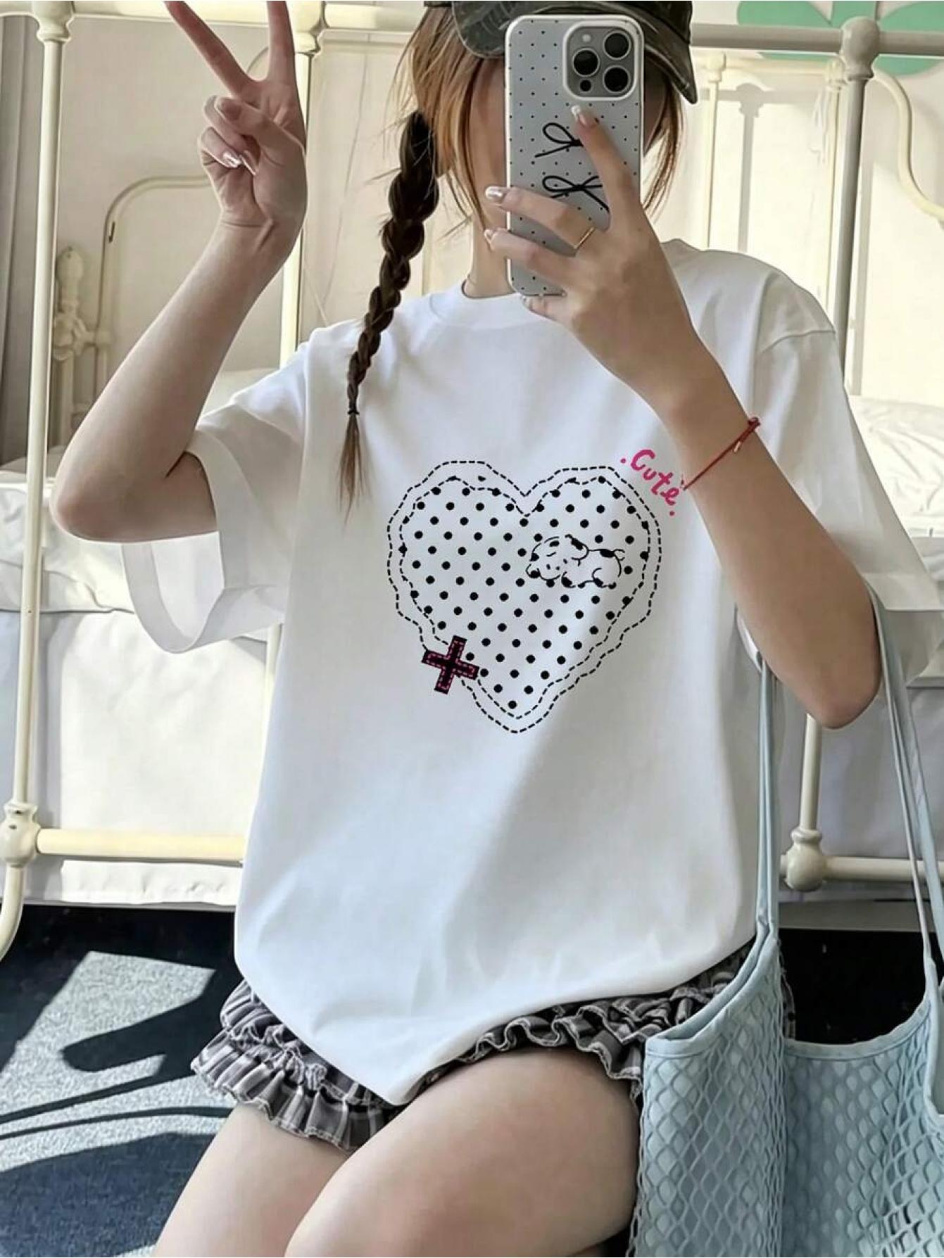 Women S Loose-Fit Printed T-Shirt - Short Sleeves, Loose Fit, Machine Washable, Printed Design S разноцветный