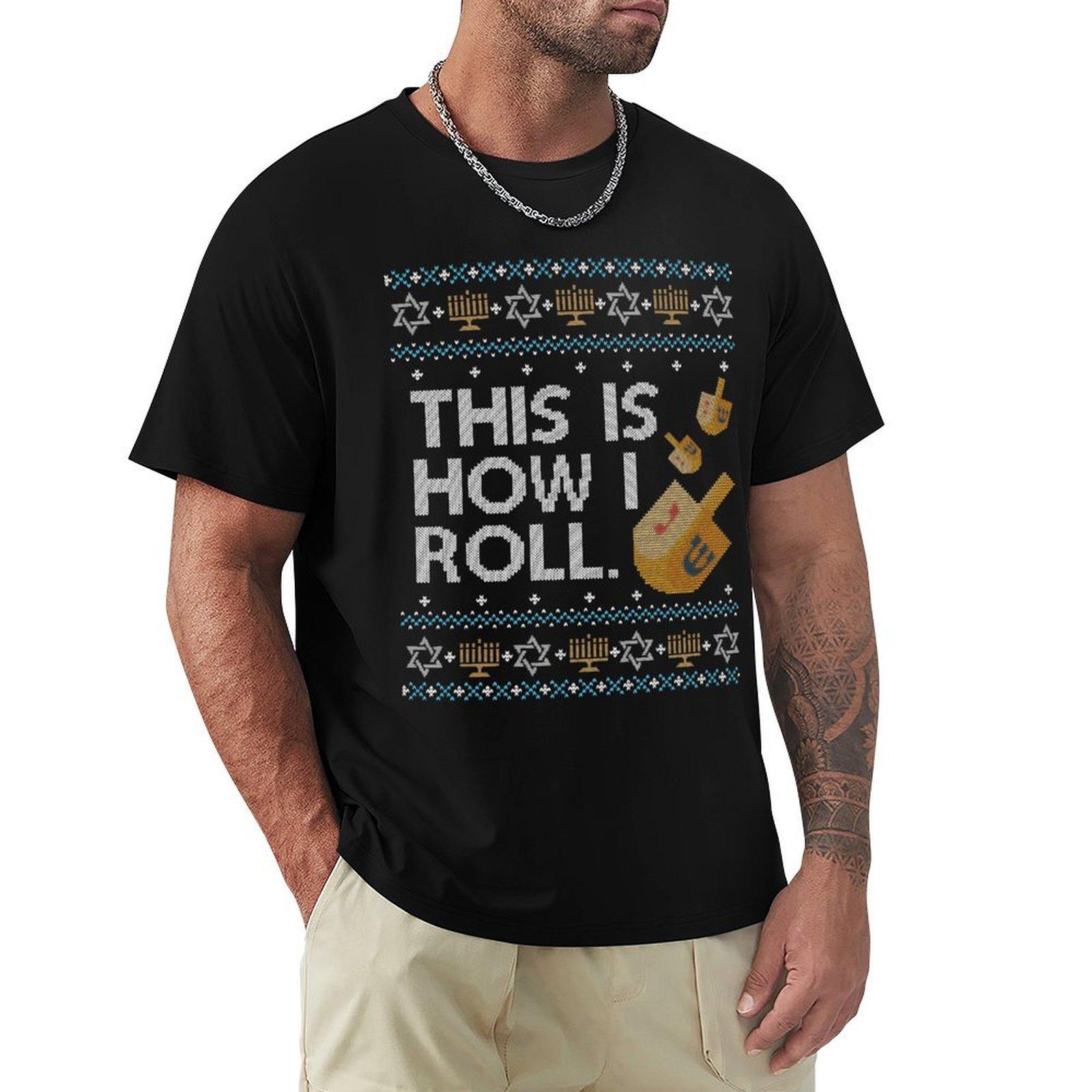 

Funny Ugly Hanukkah Sweater How I Roll Dreidel TShirt tees anime shirt mens clothes 4XL