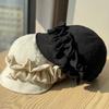Korean-style Niche Design Cotton-linen Pleated Newsboy Cap, Fashionable Face-slimming Duckbill Cap for Women, Ladylike Beret