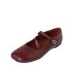 French retro burgundy comfortable flat Mary Jane shoes women's soft leather soft sole one-word buckle with small square head beanie shoes