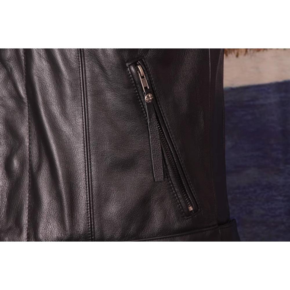 Motorkářská kožená vesta čínské velikosti Pánské Bundy bez rukávů z pravé hovězí kůže 100% SKUTEČNÁ hovězí kůže Stojánek Vesta Svrchní oblečení