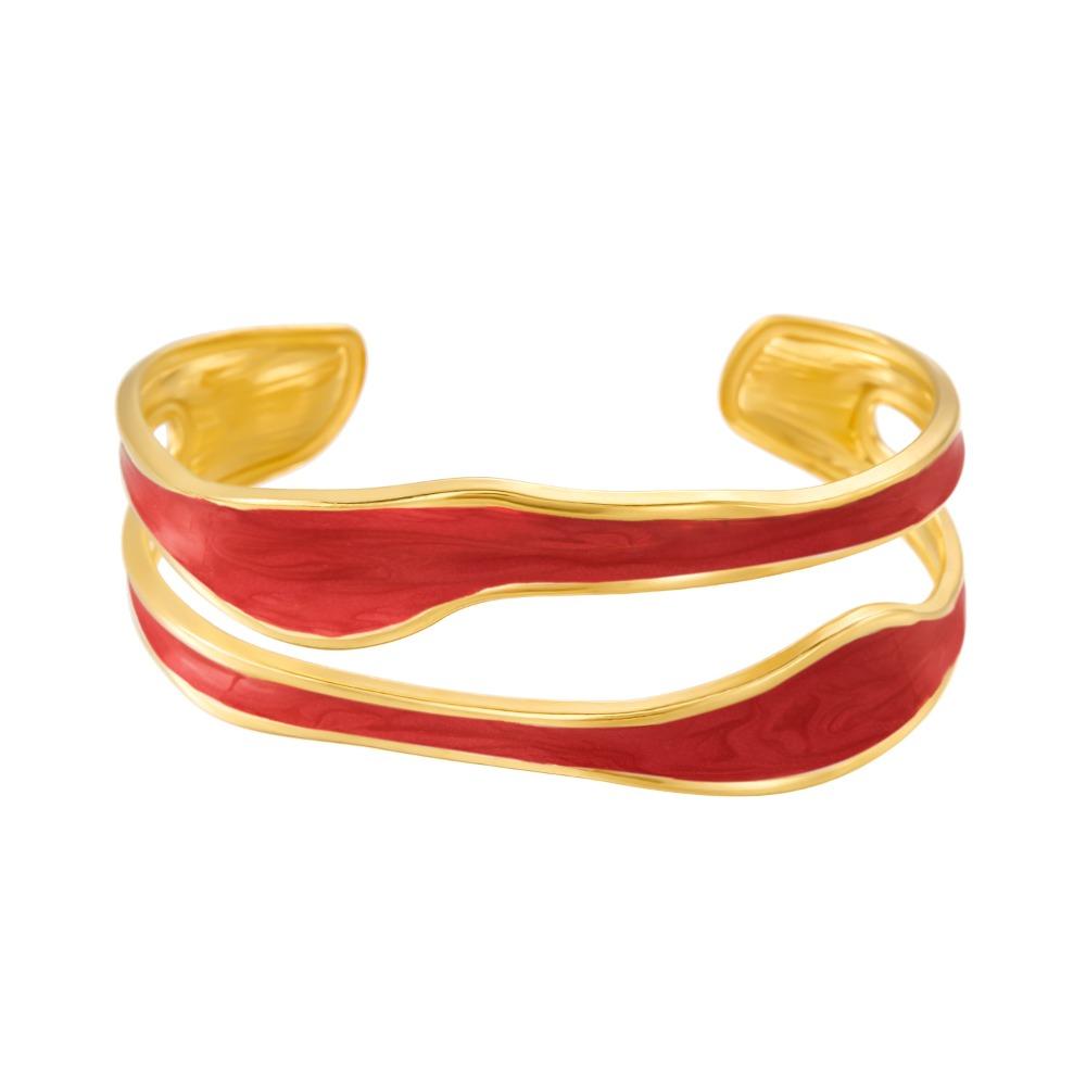 Stainless Steel Vintage Open Bracelet Enamel Women s Hand Bracelet Irregular Shape Bangle Ladies