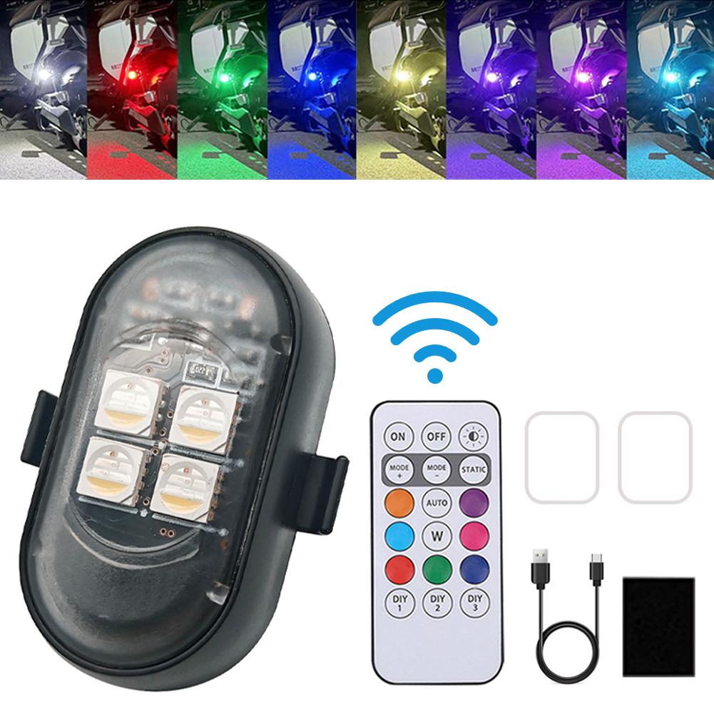 Car Motorcycle Wireless LED Strobe Lights Warning Light Decor Atmosphere Light 8 Colors Rechargeable Lights Anti-Collision 4LED