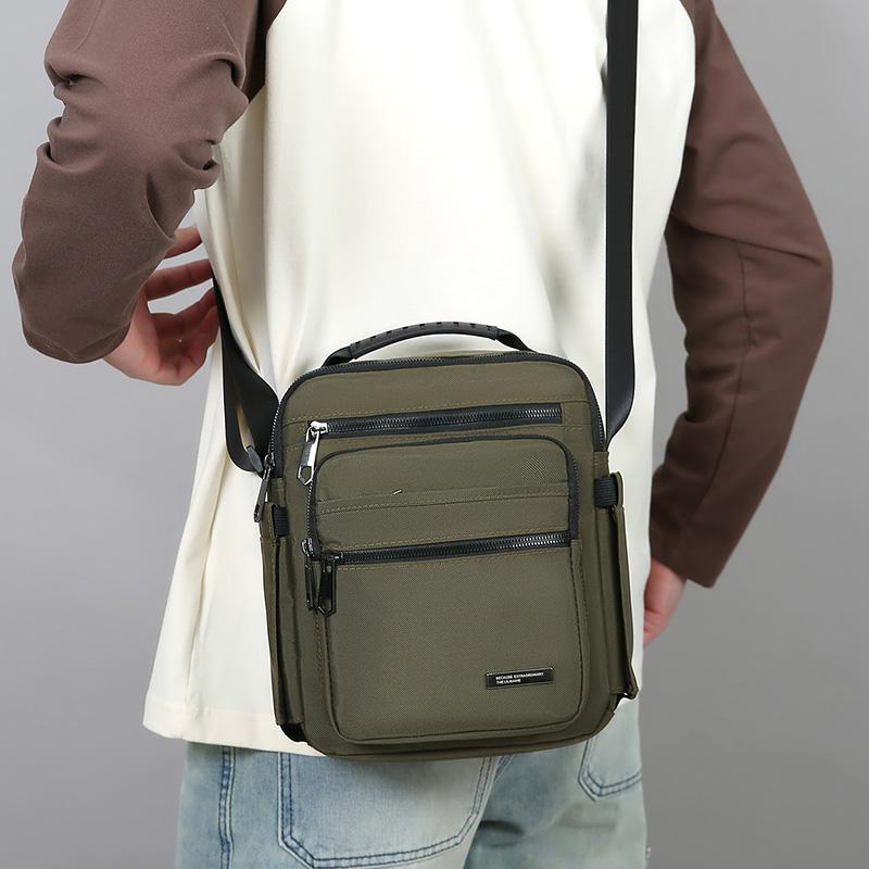Men Multi-layer Shoulder Bag Fashionable Casual Lightweight Nylon Crossbody Bag for Daily Outing Commuting Small Handbag