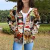 Women's Casual Fashion Long Sleeve Zipper  Printed Hooded Sweatshirt