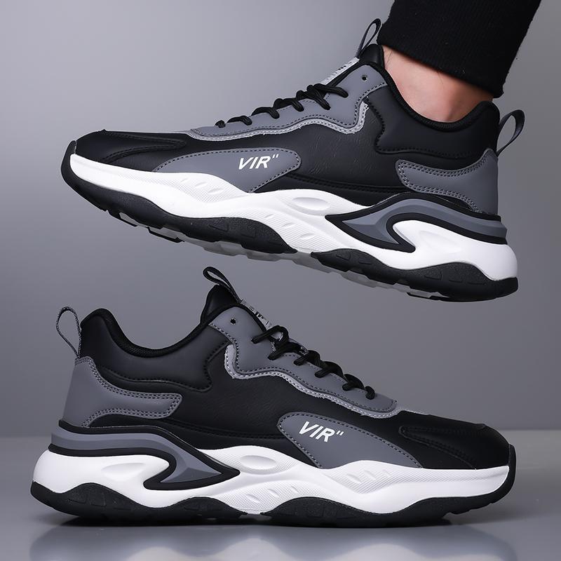 Men Leather Look Casual Sport Sneakers Lightweight Running Style Shoes for Walking Commuting Travel and Everyday Wear Sizes 38-46