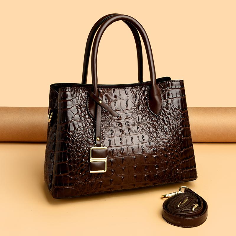 Vintage 3-Laags Krokodillenpatroon Leer Crossbody Tas Grote Capaciteit Luxe Dames Schoudertas Tote Handtas 30cm 13cm 21cm