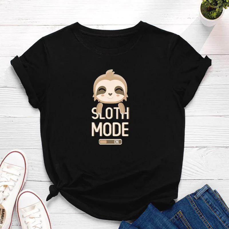 Faultiermodus Druck Damen T-Shirt Kurzarm O-Ausschnitt Locker Damen T-Shirt Damen T-Shirt Oberteile Kleidung Camisetas Mujer