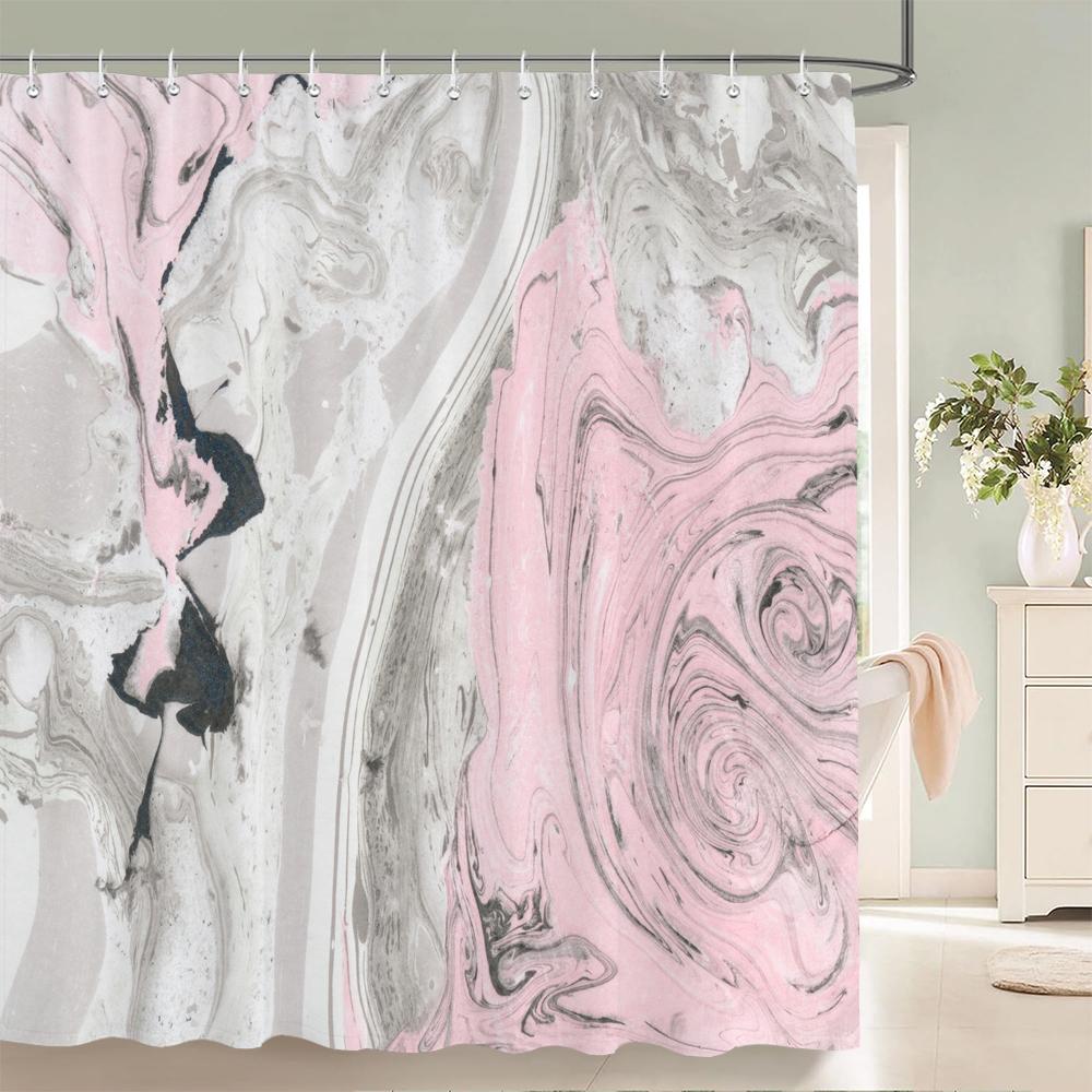 Abstract Marble Pattern Shower Curta Waterproof Fabric Bath Curta For Bathroom Bathtub Large Wide Bathing Cover With Hook