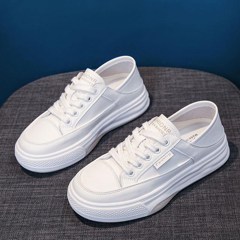 Leather Platform White Shoes Women's Spring and Summer New Versatile Soft Sole Two Wear Casual Single Shoes Sports Shoes Board Shoes
