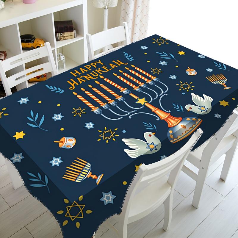 Joodse Feestdagen Rechthoekige Tafelkleed voor Tafeldecoratie Feestfeest Waterdicht Herbruikbaar Tafelkleed voor Tafel Keuken Eetkamer 140x140cm