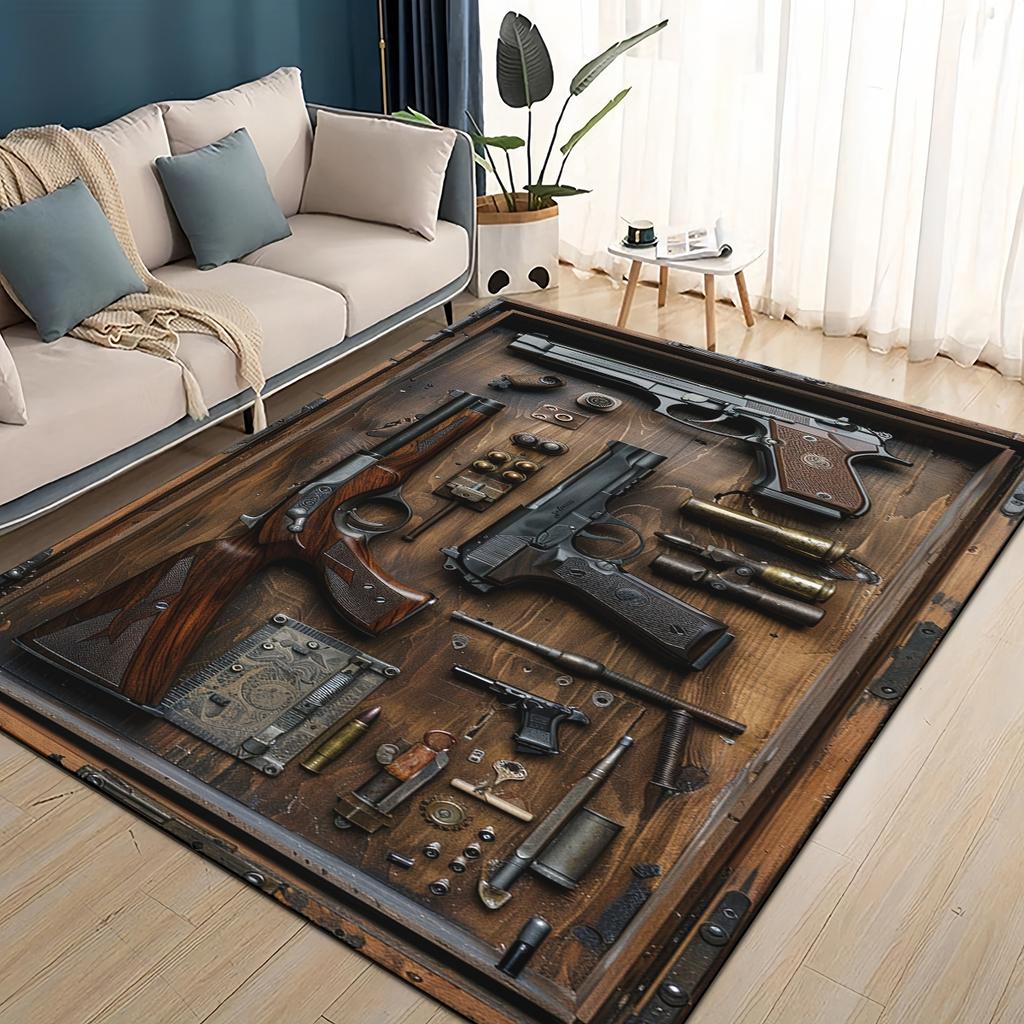 Style Military Shoot Gun Armoury Hot Weapons Rug for Living Room Bedroom Home Sofa Decoration,Kids Floor Mat