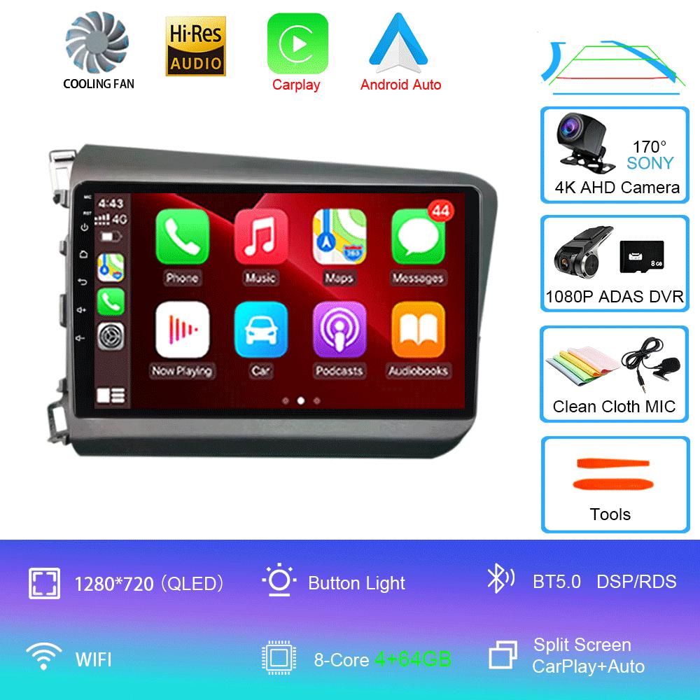Android 14 For Honda Civic 2012 2013 2014 2015 Car Radio Multimedia Video Player Navigation Stereo GPS Carplay Android Auto WIFI