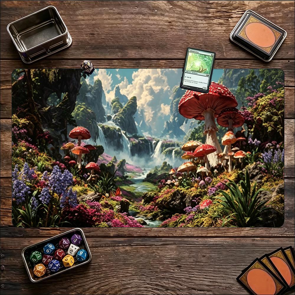 Magical Enchanted Mushroom Forest Large Game Playmat Non Slip Rubber Table Mat Stitched Edge For Card Game Laptop Gaming