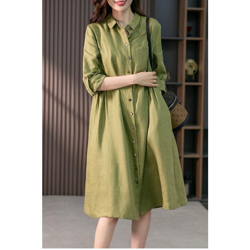 Elegant Linen Shirtdress Design for A Slim Solid Color Dress for Spring and Fall