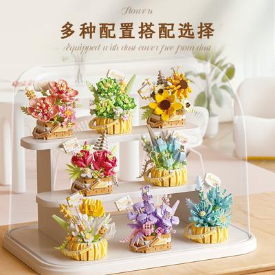 Fiori di Rosa Figure Mini Blocchi Modello 3D Mattoncini Figure Giocattolo Mazzo Micro Blocchi da Costruzione Giocattolo di Assemblaggio Per Bambini Ragazze da 8 a 14 Anni