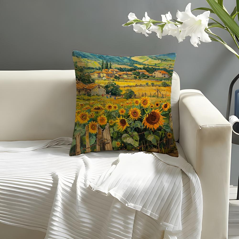Landscape painting style Pillow Case Natural Linen Organic Fabric DoubleSided Printing Sofa Home Decor Cushion Cover