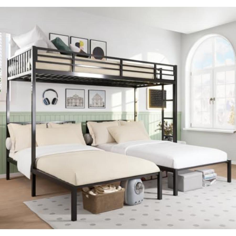 Twin Triple Bunk Bed for,Teens, Adults, Metal Twin XL Bunk Beds for 3, 3 bunk Bed for 3,Adults Heavy Metal, Black