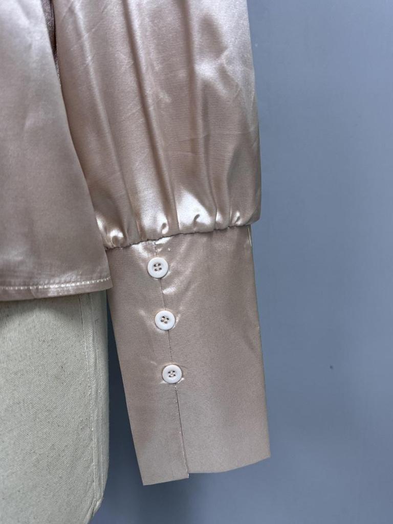 Camicia da Donna in Raso con Maniche a Lanterna in Seta Sintetica - Stile Vacanza Autunnale