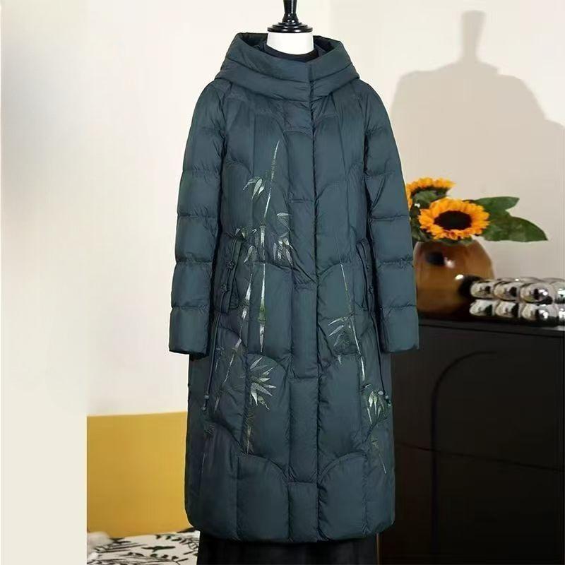 Winter Women's Printed Padded Coat Plus-size Hooded Long Padded Coat