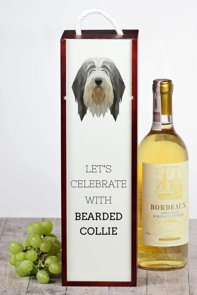 Bearded Collie, Highland Collie - Geometric Box With Photo And Inscription For Wine Brand Art-Dog
