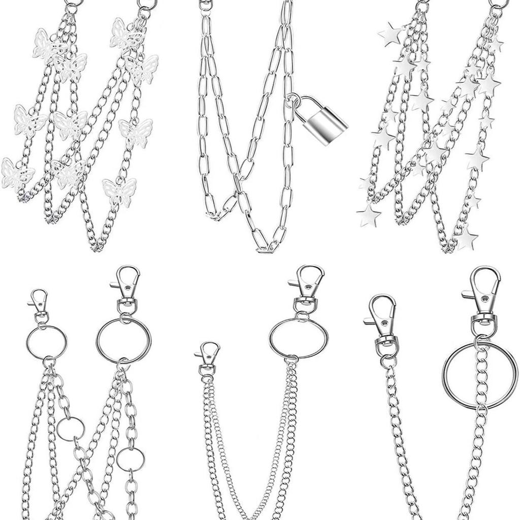 Europe and the United States hot-selling six-piece trouser chain, simple metal butterfly padlock versatile pendant trendy body chain