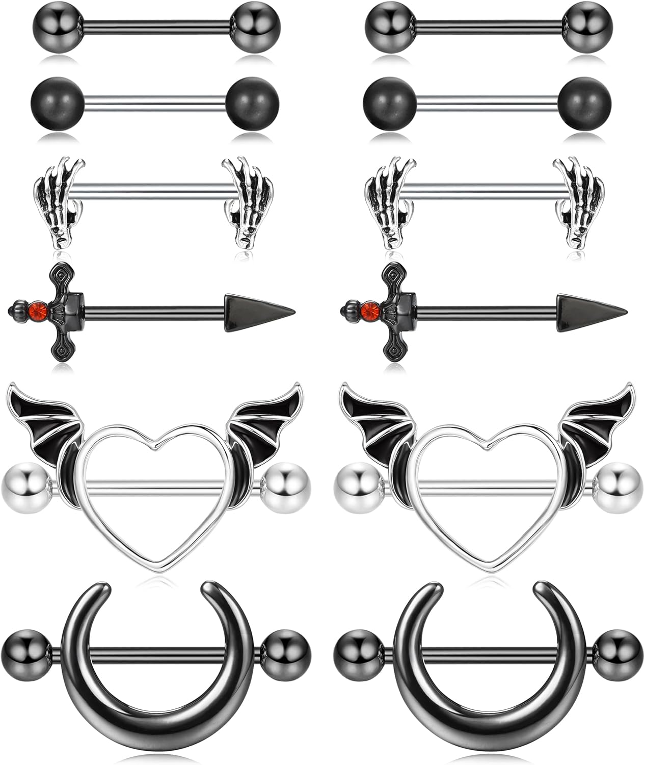 

Bobisty 6 Pairs 14G Nipple Rings Set for Women 316L Stainless Steel Heart Butterfly Moon CZ Flower Nipple Rings Piercing Jewelry Heart&Nipple Rings&Body