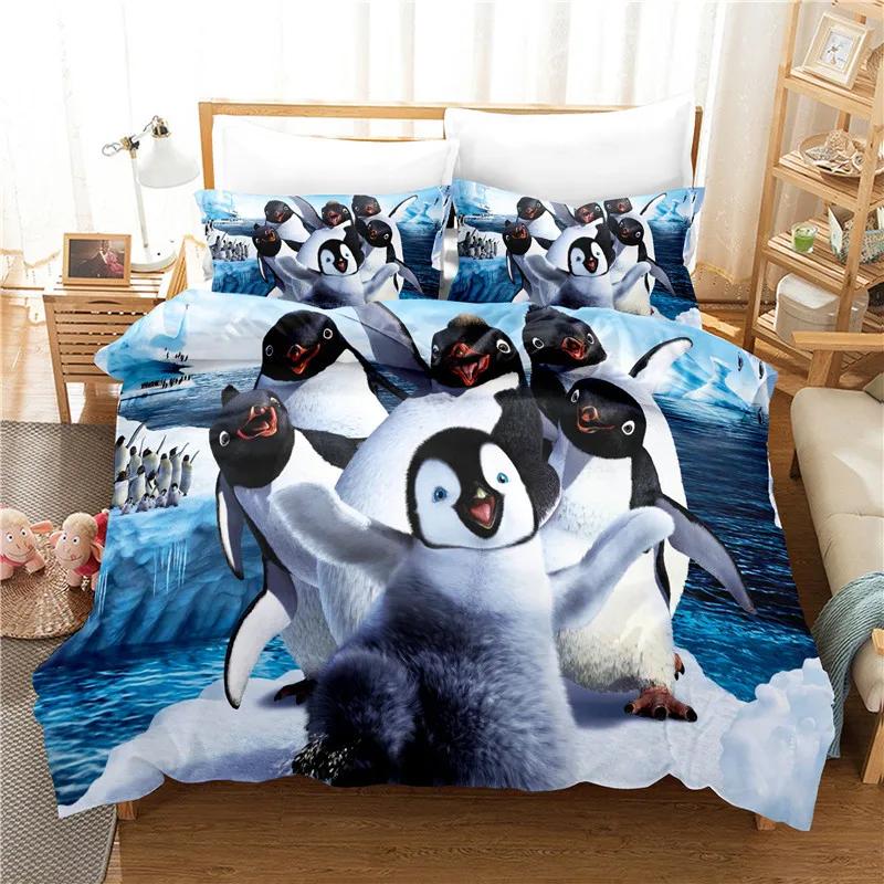 

South Pole Cute Penguin Duvet Cover Sets3D PrintCartoon SeriesChildren S Bedroom Bedding Set100% High Quality FullTwin EU Single(135*200cm)3pcs