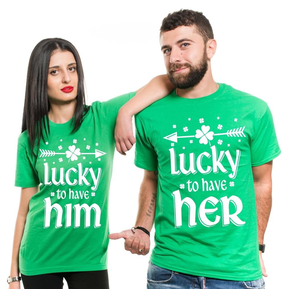 Lucky Couple Shirt Saint Patricks Day Couple Matching Green Tee Irish Couple Tee Unisex T-Shirt XXXXL