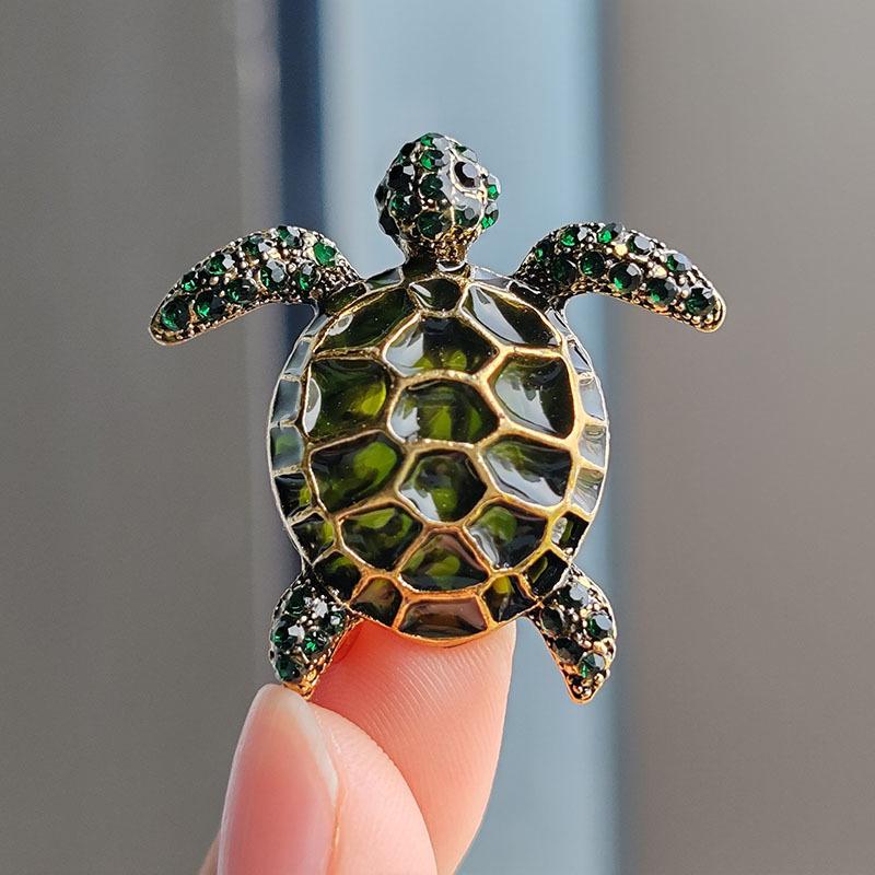Vintage Rhinestone Cute Cartoon Turtle Animal Brooches For Women Men Coat Clothing Accessories Brooch Pins Party Jewelry Gifts