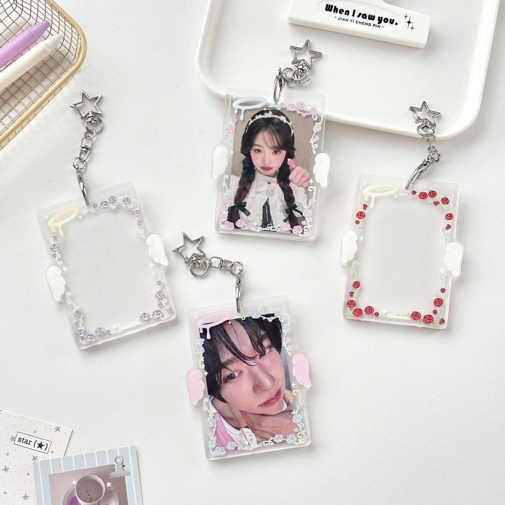 Star Clip Keychain Charm Angel Wings Photocard Organizer Photo Display Keychain Fan Collection