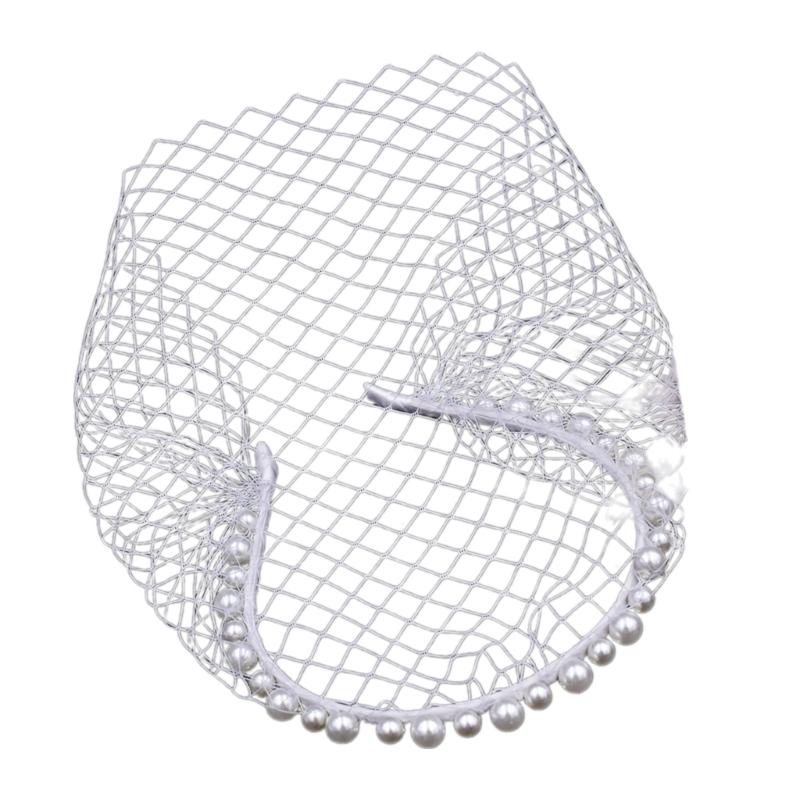 Mesh Bridal Veil Hairband With Pearls Decors For Bride Weddings and Special Occasion Gathering Dressingup Headpiece