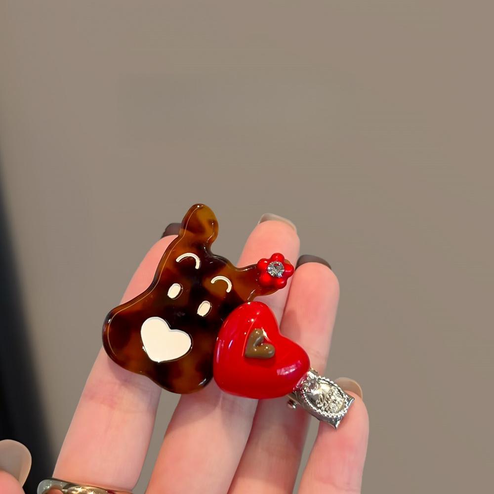 2Pcs Women Cute Cartoon Dog Heart Acetate Duckbill Clip Bangs Side Clip Daily Versatile Hair Ornaments