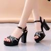 Sandals for Women Summer 2026 Block Heel Ladies Shoes Wedge with Platform Waterproof Footwear Chunky Super-high Beige