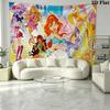 Winx Club Cartoon Wall Tapestry Aesthetic Wall Hanging Printed Fabric Blanket Decorative Tapestries for Bedroom Living Room Home Decor