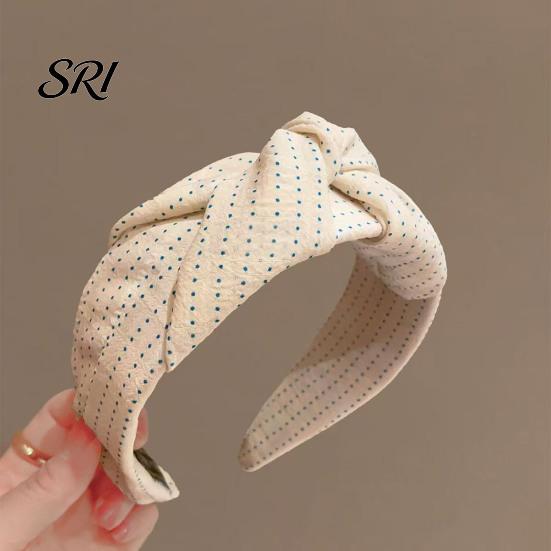 French Style Headband Women Dot Print Knotted Design Wide Brim Leisure Casual Sponge Padding Hair Hoop Accessory Rounded Head Shaping Band