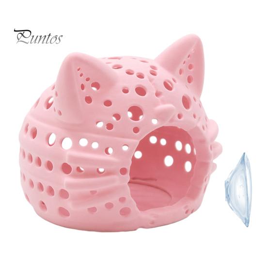 Aquarium Landscaping Decor Shrimp Cave, Cat Head Fish Hideout with Suction Nano Tank Cup, Decorative Cave for Betta Tanks Non-toxic