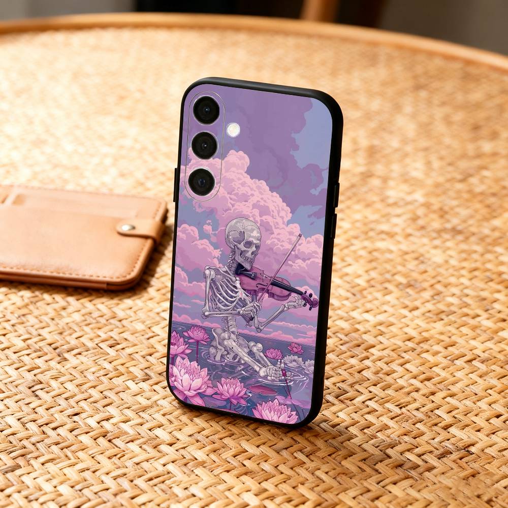 A-Art S-Skeleton S-Skull Phone Case For Samsung A73,72,71,53,52,51,22,91,80, Soft Black Cover