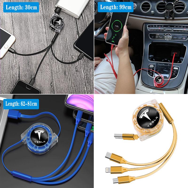 LDEPG1 Car Logo Fast Charging Cable 3 In 1 UsB Cable Type C Micro USB Key For Tesla Model 3 Y Coil Cybertruck Bonina X Juguete Roadster