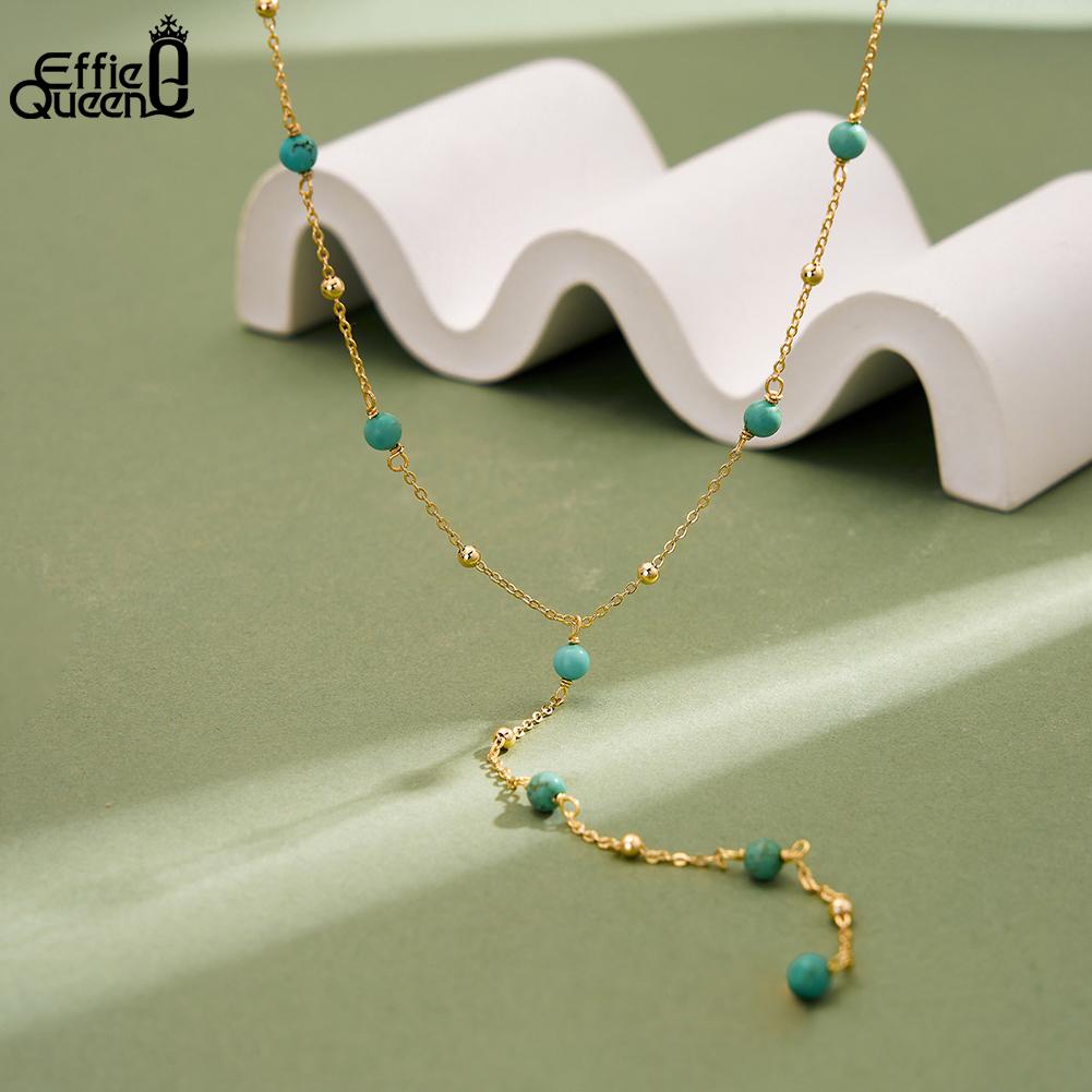 EFFIE QUEEN Collana a Y con Pietra Naturale Turchese Classica Collare da Festa Catena a Y in Argento Puro 925 Collana Minimalista Regalo BQN34