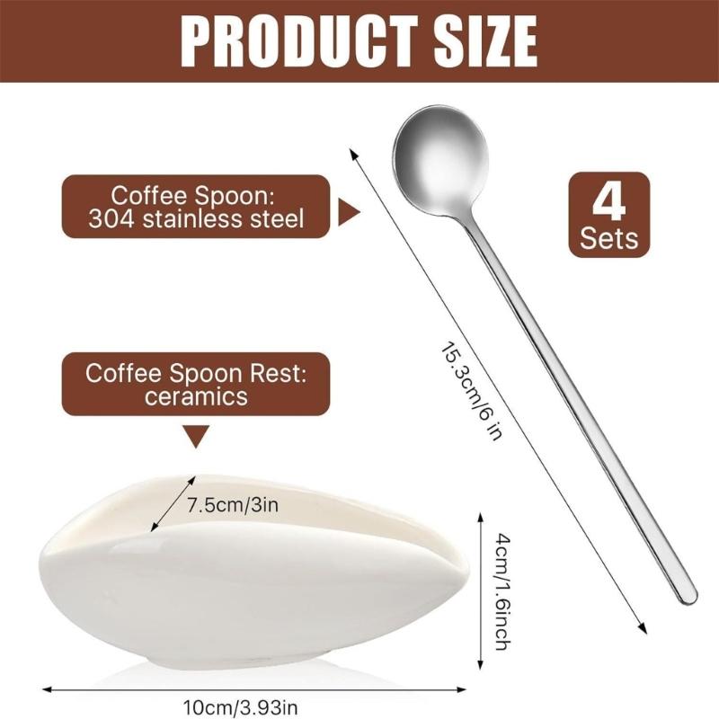 Pack of 4/8 Ceramic Coffee Bean Showcasing and Weighing Dishes and Coffee Bean Exhibition Plate Spoon Set for