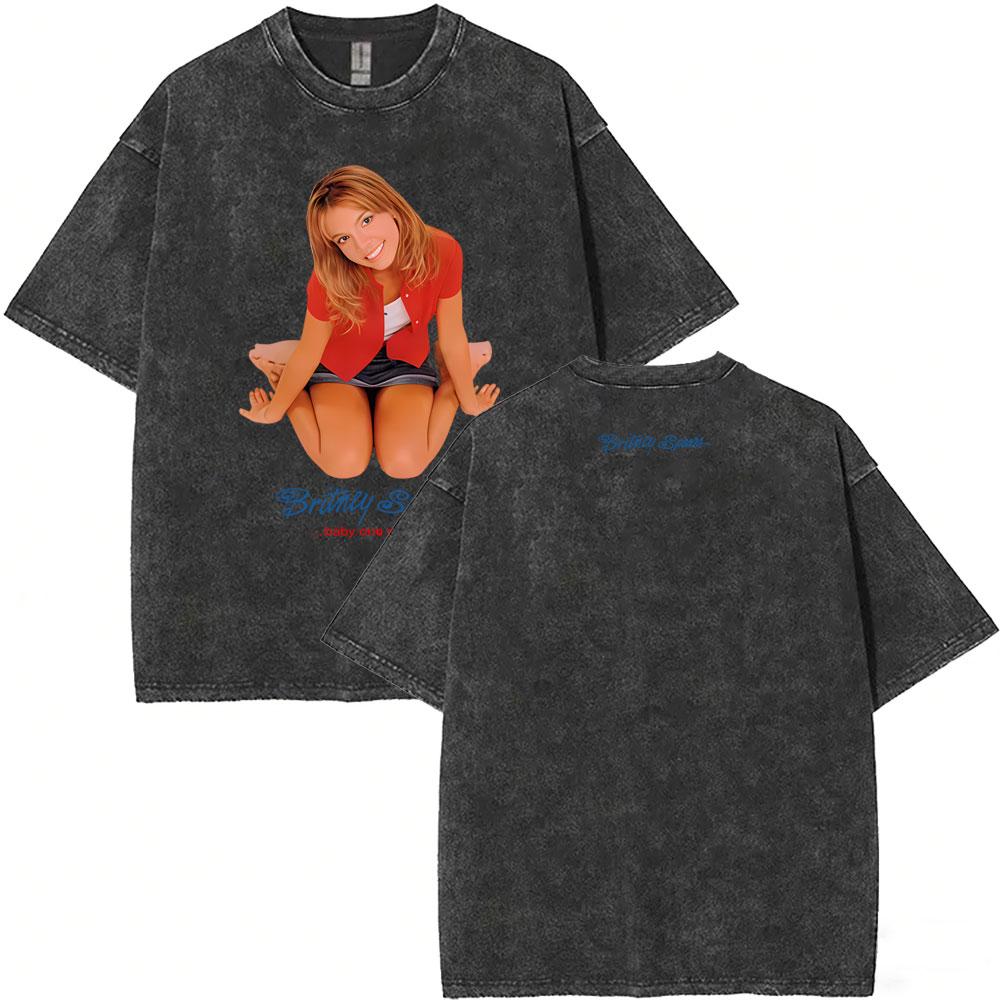 Gewaschen Vintage Britney Spears Gesicht Grafik T-Shirts Herren Damen Mode Lässig Übergroß Kurzarm T-Shirts Unisex Streetwear XL