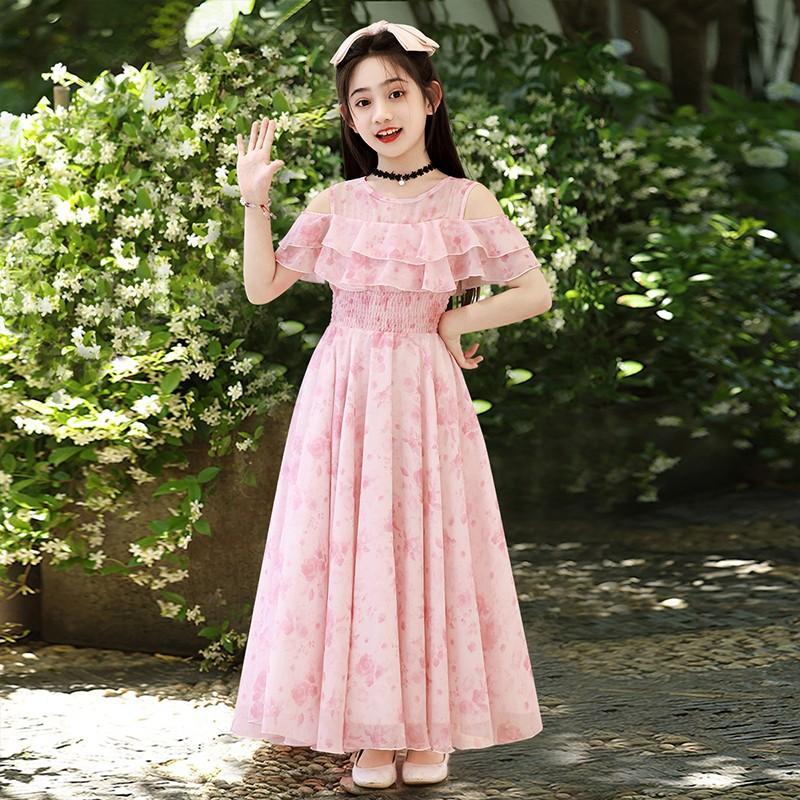 Big Kids Girls Floral Printed Long A Line Casual Summer Dress 120cm