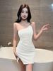 Chic Off-Shoulder Spaghetti Strap Dress - Figure-Flattering, Hip-Hugging Slit Skirt for a Hot, Stylish Look