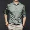 Men Shirt Turn-down Collar Solid Color Satin Single-breasted Slim Fit Cardigan Long Sleeves Soft