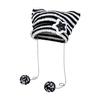 Winter Knitted Hat Cat Ear Design Plush Ball Decor Striped Print Windproof Warm Women Hat Cold Weather Headwear