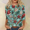 Women's Fashion Casual Round Neck Three-quarter Sleeve Christmas Print T-shirt Top