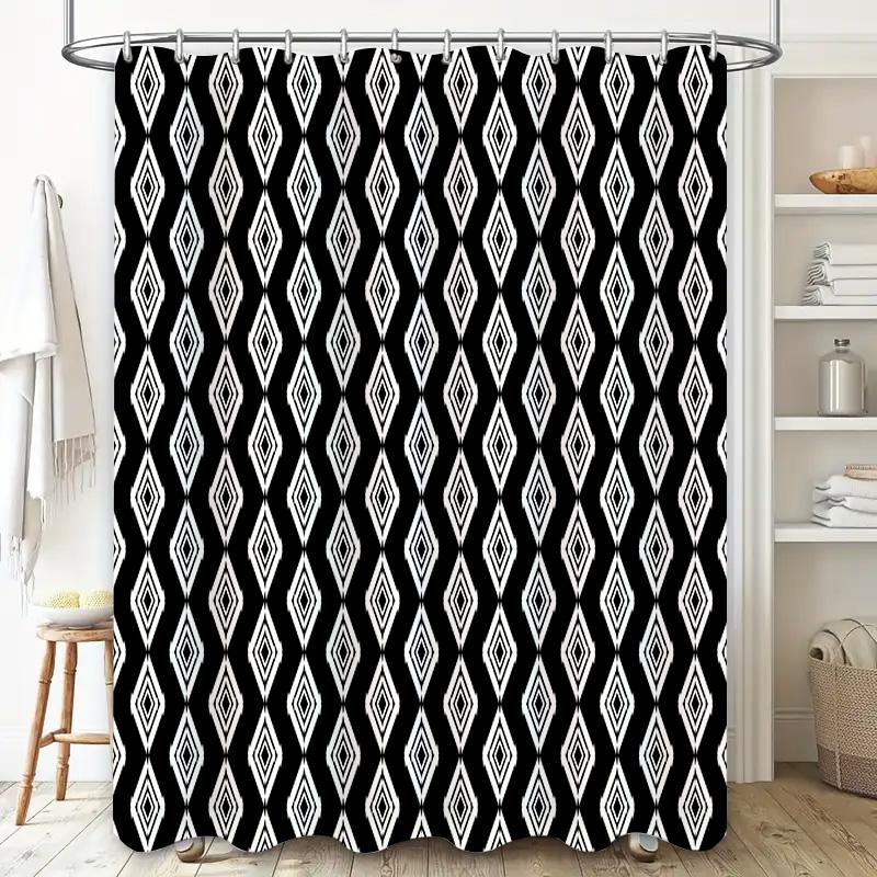 White Black Geometric Patterned Shower Curtain for Bathroom Decor Waterproof Bath Liner