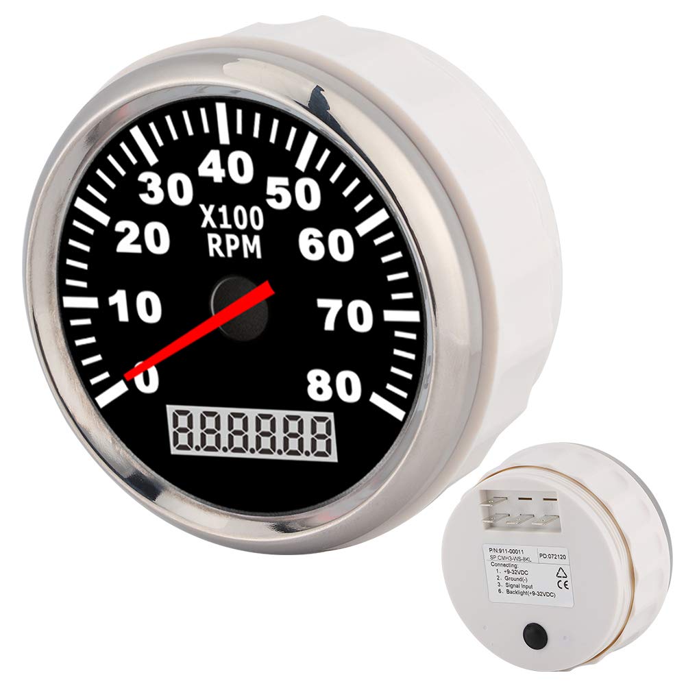 Akozon Pointer Digital Tachometer Waterproof Red LED Backlight Gauge 8000 RPM /24V Marine Hour